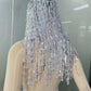 Designer Silver Sequin Crystal Tassel Wigs Women Birthday Party Rhinestone Fringes Headwear Club Stage Dancer Singer Accessories