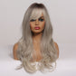 EASIHAIR Grey Ombre Wavy Wigs Long Synthetic Wigs for Women Wigs with Bangs Natural Hair Wigs Heat Resistant Cosplay Wigs