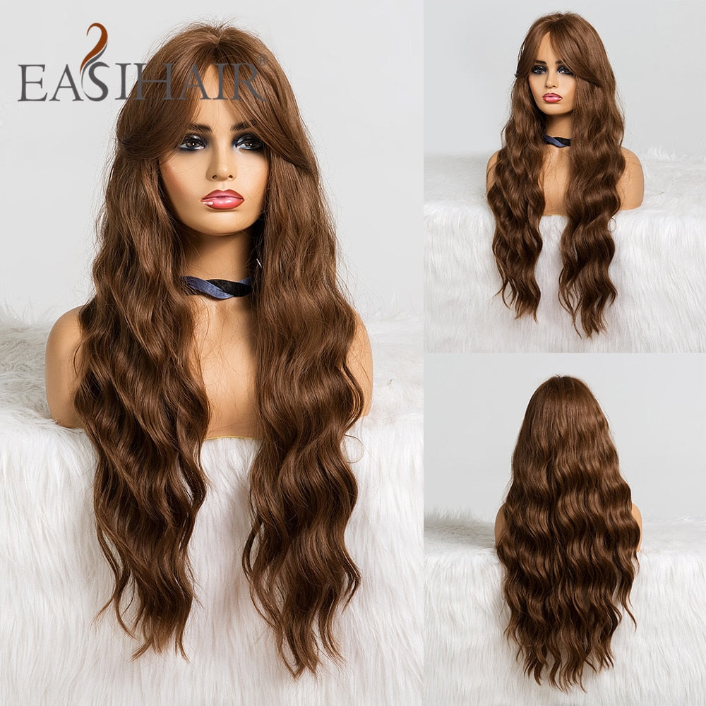 EASIHAIR Long Mix Purple Women&#39;s Wigs With Bangs Synthetic Hair Wigs for Women Cute Heat Resistant Cosplay Wigs