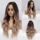 EASIHAIR Long Blonde Wavy Synthetic Wigs for Women Wigs with Bangs High Density Natural Cosplay Wigs Brown Ombre Heat Resistant