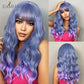 EASIHAIR Long Mix Purple Women&#39;s Wigs With Bangs Synthetic Hair Wigs for Women Cute Heat Resistant Cosplay Wigs