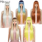 Miracle Blonde Wigs for Black Women Synthetic Wig With Bangs Straight Pink Purple Wigs 32inc Heat Resistant Fiber Cosplay Wigs