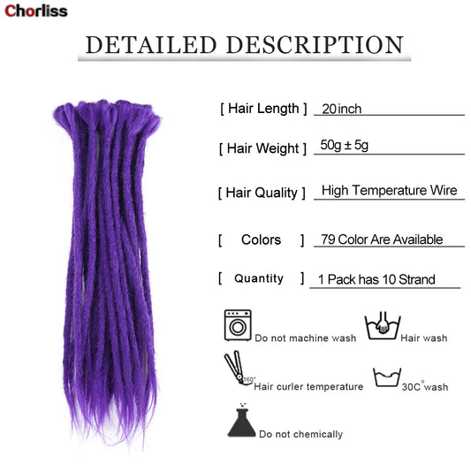 Handmade Dreadlocks Hair Extensions Synthetic Dreads For Women Dreadlocks Hook Braids Hair Crochet Hair Hip Hop Style For Men