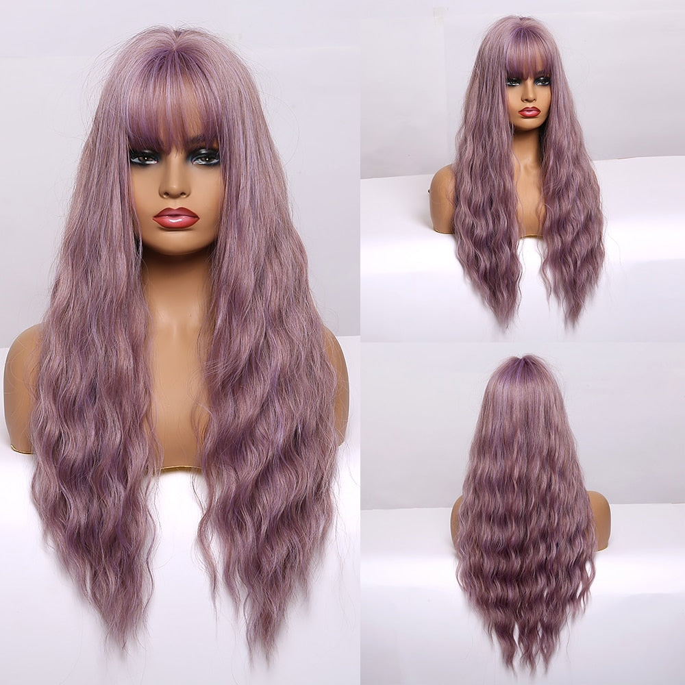 EASIHAIR Long Mix Purple Women&#39;s Wigs With Bangs Synthetic Hair Wigs for Women Cute Heat Resistant Cosplay Wigs