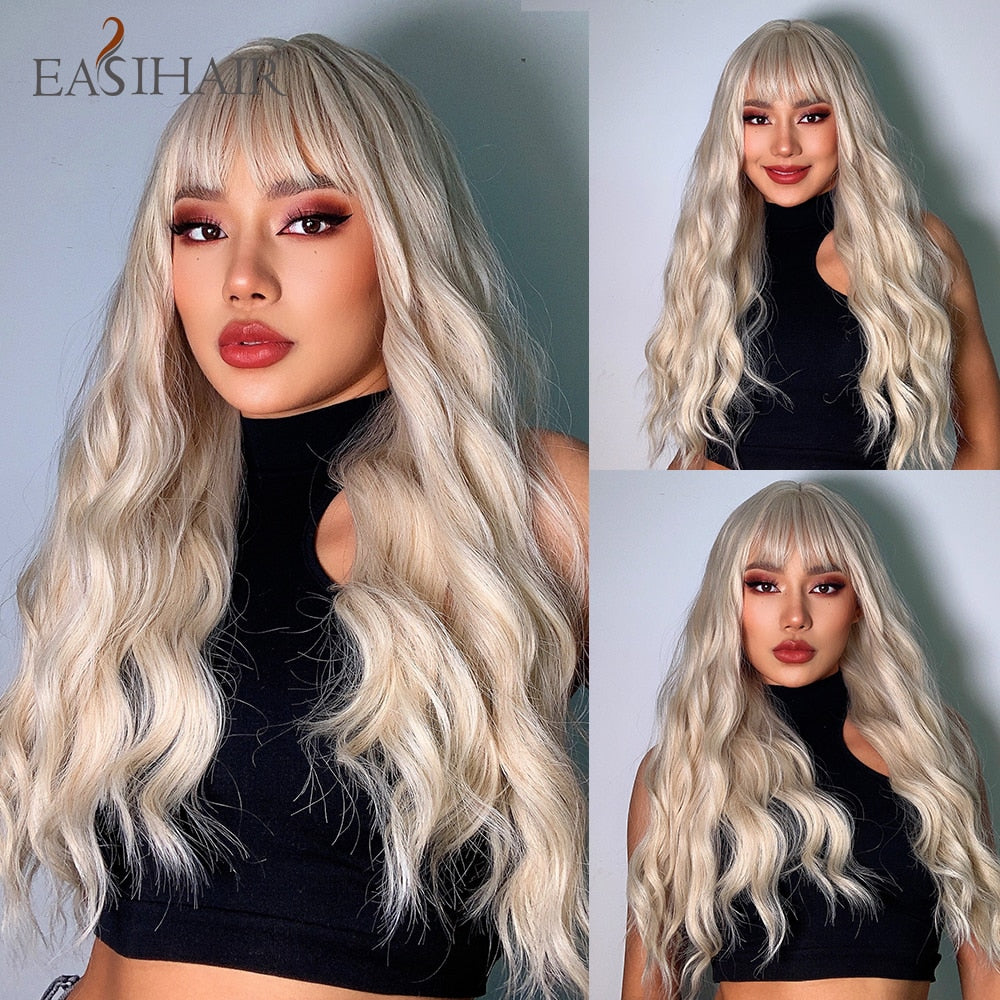 EASIHAIR Long Mix Purple Women&#39;s Wigs With Bangs Synthetic Hair Wigs for Women Cute Heat Resistant Cosplay Wigs