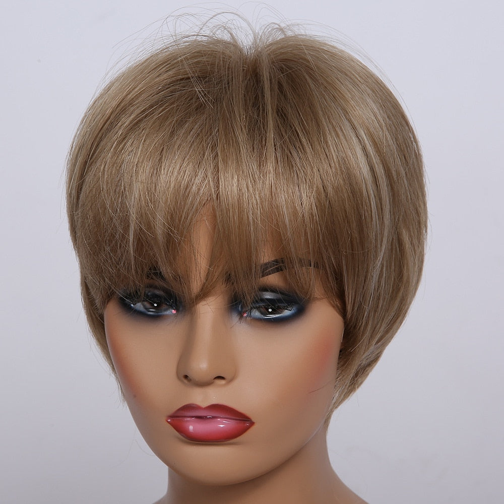 EASIHAIR Short Women Brown Wigs with Bangs Synthetic Wigs Layered Natural Hair Bob Wig Cosplay Daily Wigs Heat Resistant