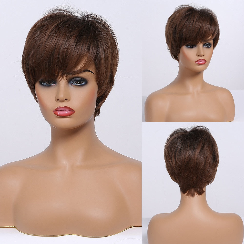 EASIHAIR Blonde Ombre Short Wigs Synthetic Hair Wigs for Women Natural Futura Hair With Bangs Daily Wigs Heat Resistant