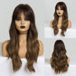 EASIHAIR Long Blonde Wavy Synthetic Wigs for Women Wigs with Bangs High Density Natural Cosplay Wigs Brown Ombre Heat Resistant