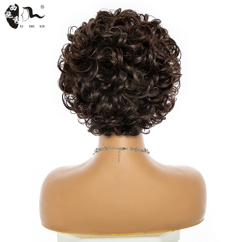 Synthetic Omber Brown Glueless Cosplay Wigs XISHIXIU Short Hair Curly Wigs With Bangs For White  Women African  High Temperature