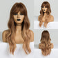 EASIHAIR Long Blonde Wavy Synthetic Wigs for Women Wigs with Bangs High Density Natural Cosplay Wigs Brown Ombre Heat Resistant