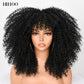 16&#39;&#39;Short Hair Afro Kinky Curly Wig With Bangs For Black Women Cosplay Lolita Synthetic Natural Glueless Brown Mixed Blonde Wigs