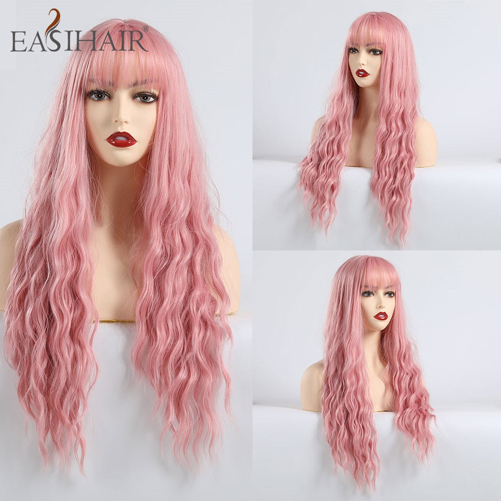 EASIHAIR Long Mix Purple Women&#39;s Wigs With Bangs Synthetic Hair Wigs for Women Cute Heat Resistant Cosplay Wigs