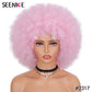 Afro Kinky Curly Wig With Bangs Short Fluffy Hair Wigs For Black Women Synthetic Ombre Glueless Cosplay Natural Brown Black Pink