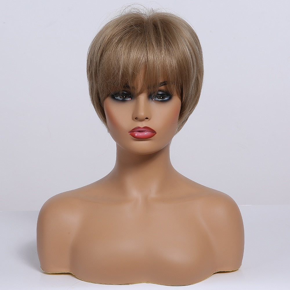 EASIHAIR Short Women Brown Wigs with Bangs Synthetic Wigs Layered Natural Hair Bob Wig Cosplay Daily Wigs Heat Resistant