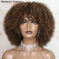 Short Curly Wig With Bangs Human Hair Afro Kinky Curly Wig Highlight Glueless Full Machine Made Wig 250 Density Remy Brazilian