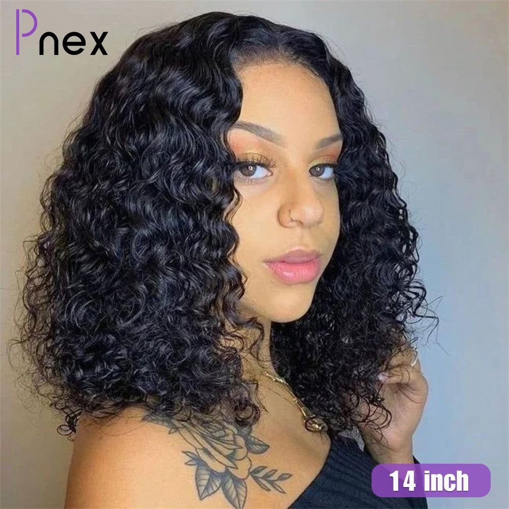 Short Curly Human Hair Bob Wig Water Lace Front Human Hair Wigs For Women Pre Plucked Peruvian Glueless 13x4 Lace Front Wig