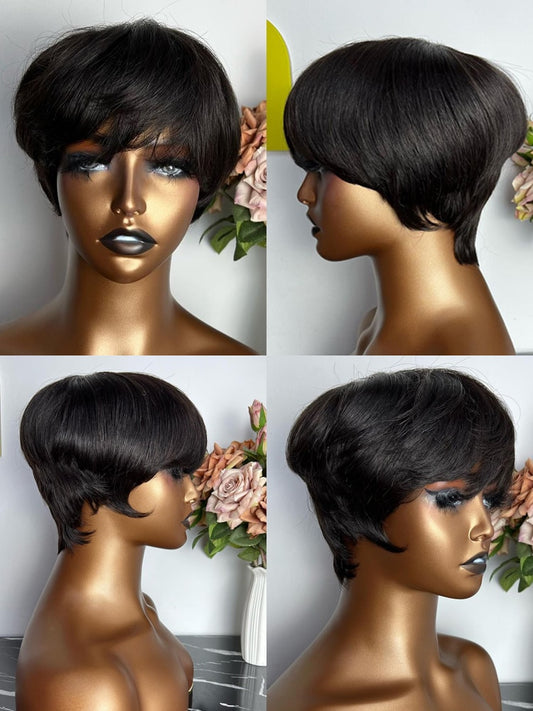 Human Hair Wigs Short Pixie Cut Wig Human Hair For Black Women Machine Made Wigs With Bangs Glueless Wig Perruque Cheveux Humain