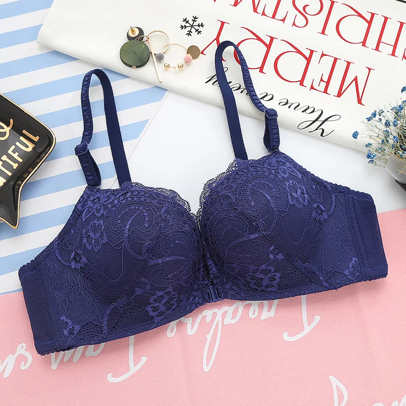 Women's Bras Sexy Lace Wireless Bra Front Closure Push Up Bra Comfortable Seamless Underwear Female Lingerie Plus Size 90b