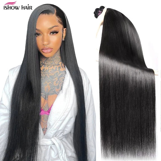 Ishow Peruvian Straight Hair Bundles Bone Straight Human Hair Bundles Remy Hair Extensions 8-30 Inches For Black Women 1/3/4 Pcs