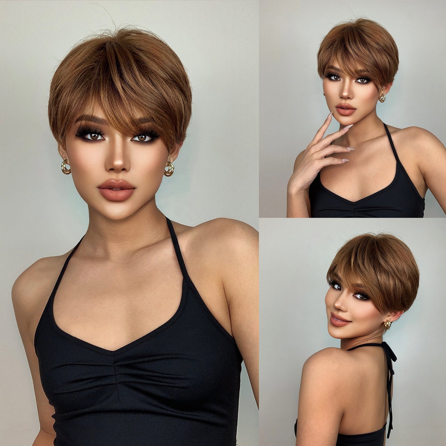 EASIHAIR Blonde Ombre Short Wigs Synthetic Hair Wigs for Women Natural Futura Hair With Bangs Daily Wigs Heat Resistant