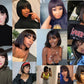 Straight Short Bob Human Hair Wigs With Bangs Brazilian Human Hair Bob Wigs For Woman Full Machine Made Human Hair Wigs Glueless