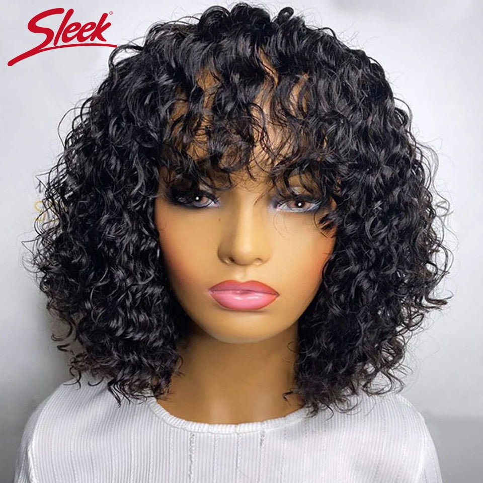 Short Pixie Bob Cut Human Hair Wigs With Bangs Jerry Curly Glueless Wig Highlight Honey Water Wave Blonde Colored Wigs For Women