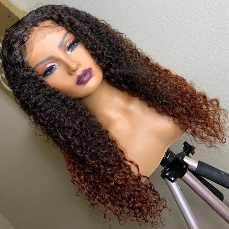 26 Inches Ombre 1B27 Preplucked 180%Density Glueless Kinky Curly Lace Front Wig With BabyHair Heat Temperature Daily Cosplay Wig