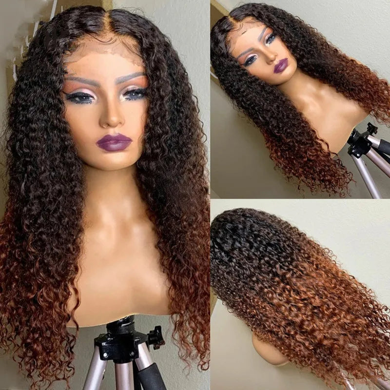 26 Inches Ombre 1B27 Preplucked 180%Density Glueless Kinky Curly Lace Front Wig With BabyHair Heat Temperature Daily Cosplay Wig