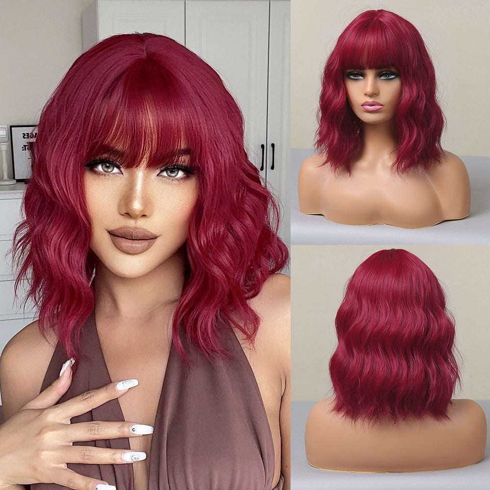 EASIHAIR Pink Bob Wigs for Women Synthetic Wigs with Bangs Natural Hair Pink Wig Medium Length Cute Cosplay Wigs Heat Resistant