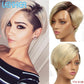 Lekker Silver Grey Short Pixie Straight Bob Human Hair Lace Wigs For Women Brazilian Remy Hair Glueless Ombre Colored Cheap Wigs