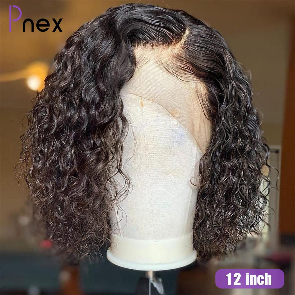 Short Curly Human Hair Bob Wig Water Lace Front Human Hair Wigs For Women Pre Plucked Peruvian Glueless 13x4 Lace Front Wig