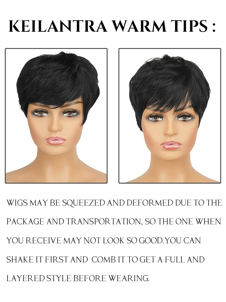 Human Hair Wigs Short Pixie Cut Wig Human Hair For Black Women Machine Made Wigs With Bangs Glueless Wig Perruque Cheveux Humain