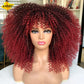 Short Afro Curly Wig With Bangs Synthetic African Glueless Fluffy Black Ombre Brown Curly Women&#39;s Wigs