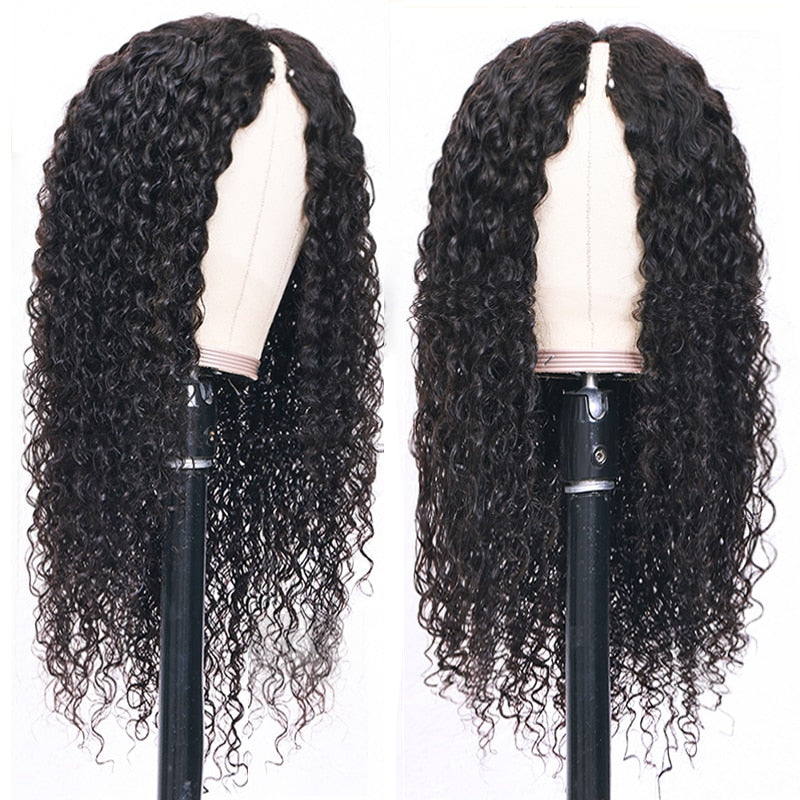 V Part Wig Human Hair No Leave Out Brazilian Deep Wave Human Hair Wigs for Women Deep Curly Wigs Glueless Virgin 250% Density