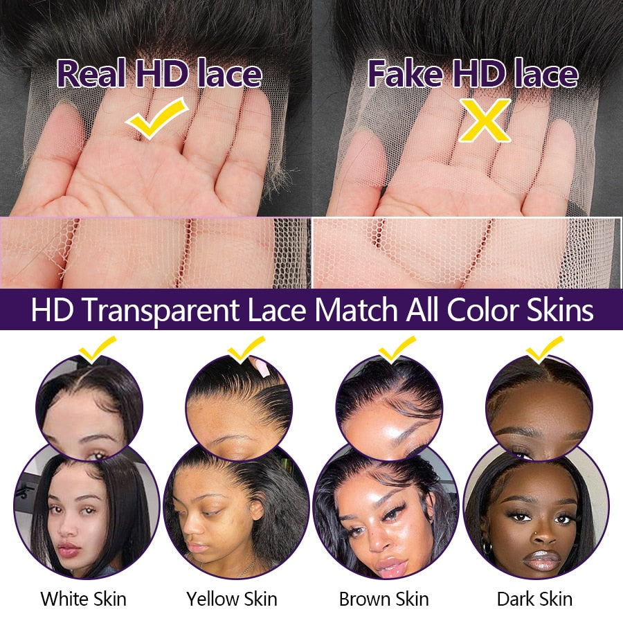 3D Glueless 13X4 Lace Front Bob Wig HD Transparent Lace Frontal Human Hair Wigs Pre Plucked Baby Hair Short T Part Bone Bob Wigs