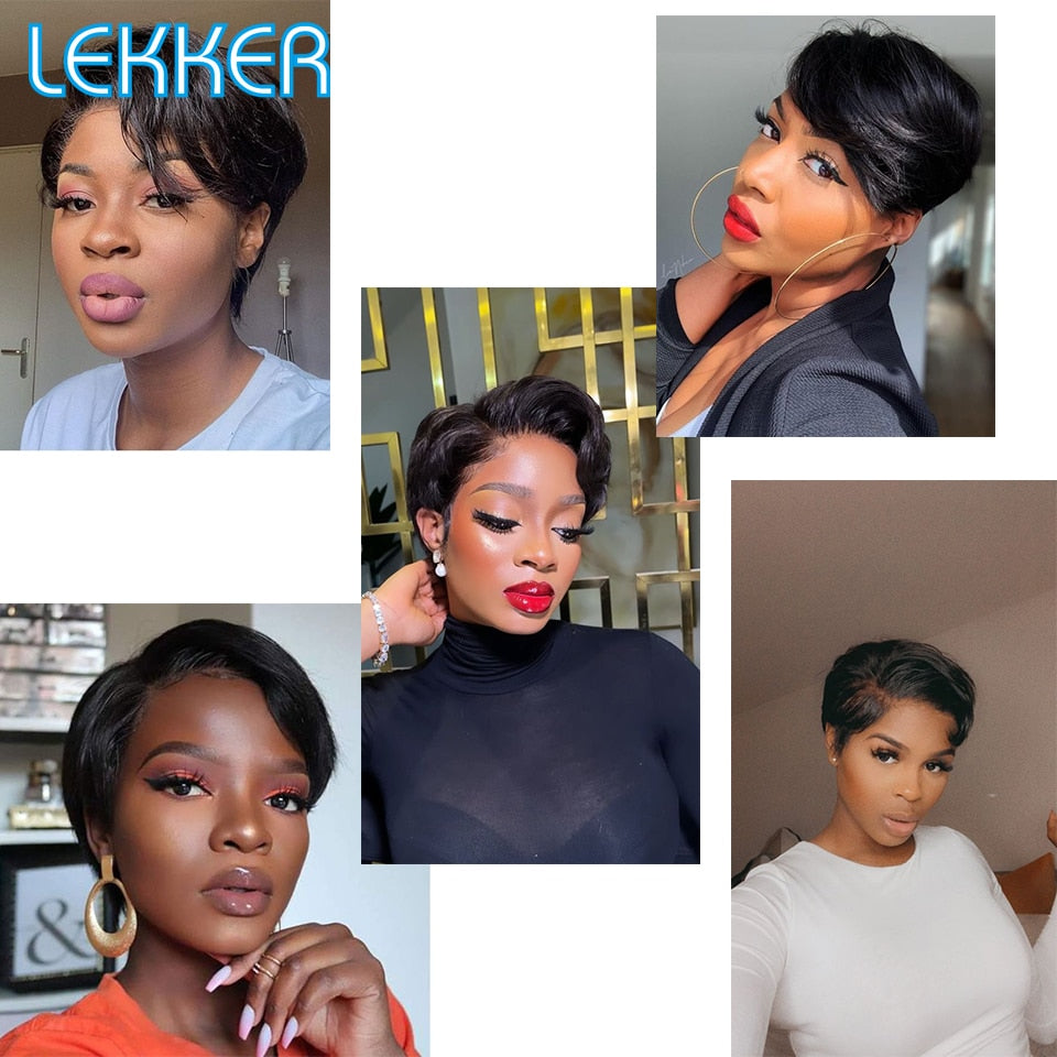 Lekker Short Pixie Bob T Part Lace Front Human Hair Wigs For Women Brazilian Remy Hair Ombre Blonde 613 Glueless HD Lace Wigs