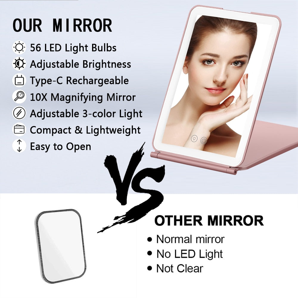 Portable Foldable Travel Makeup Mirror With Led Light Infinity  Bedroom Tocador Vanity Mirrors Cute Make Up Tools  Accessories