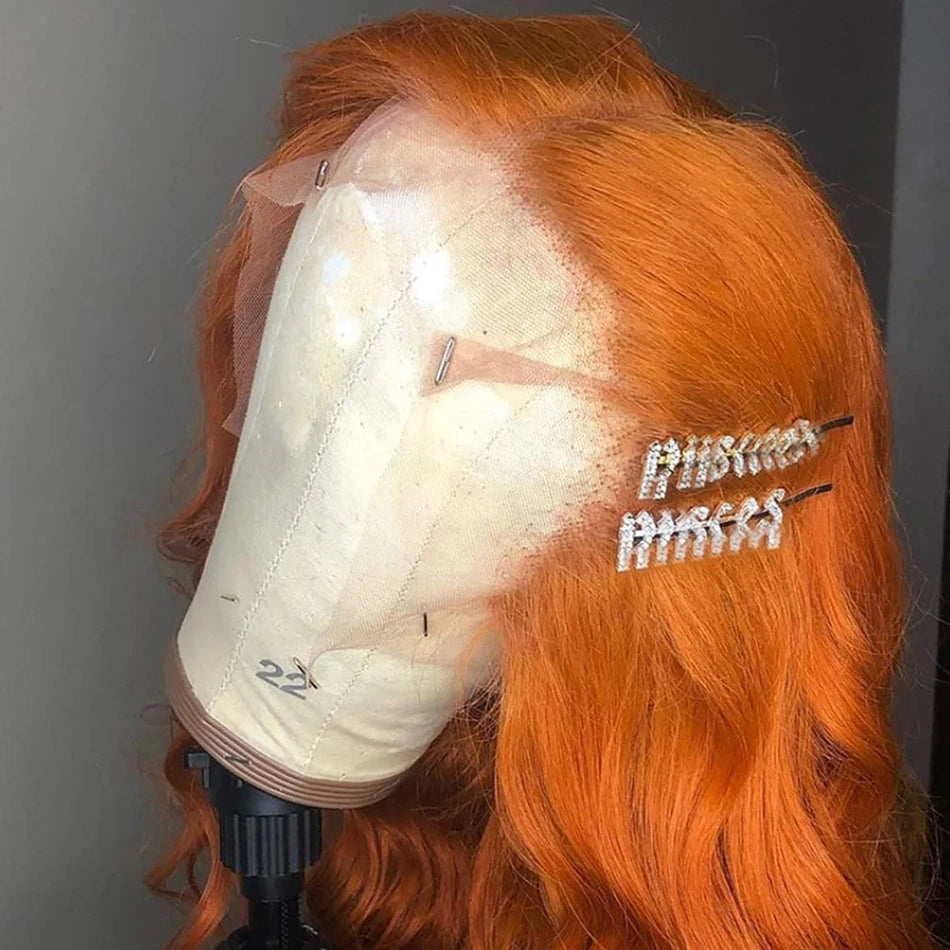 30 Inch 13x4 Body Wave Orange Ginger Lace Front Human Hair Wigs Brazilian For Women 13x6 Hd Glueless Preplucked Lace Frontal Wig