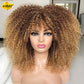 Short Afro Curly Wig With Bangs Synthetic African Glueless Fluffy Black Ombre Brown Curly Women&#39;s Wigs