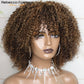 Short Curly Wig With Bangs Human Hair Afro Kinky Curly Wig Highlight Glueless Full Machine Made Wig 250 Density Remy Brazilian