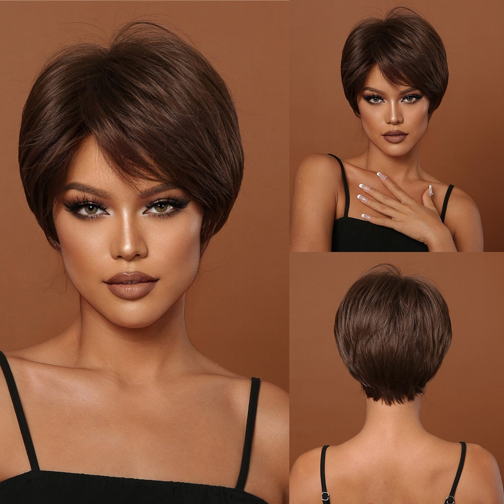 EASIHAIR Blonde Ombre Short Wigs Synthetic Hair Wigs for Women Natural Futura Hair With Bangs Daily Wigs Heat Resistant