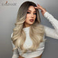 EASIHAIR Long Light Blonde Ombre Natural Wave Style Wigs Heat Resistant Synthetic Wigs Middle Part Hair Cosplay Wigs for Women