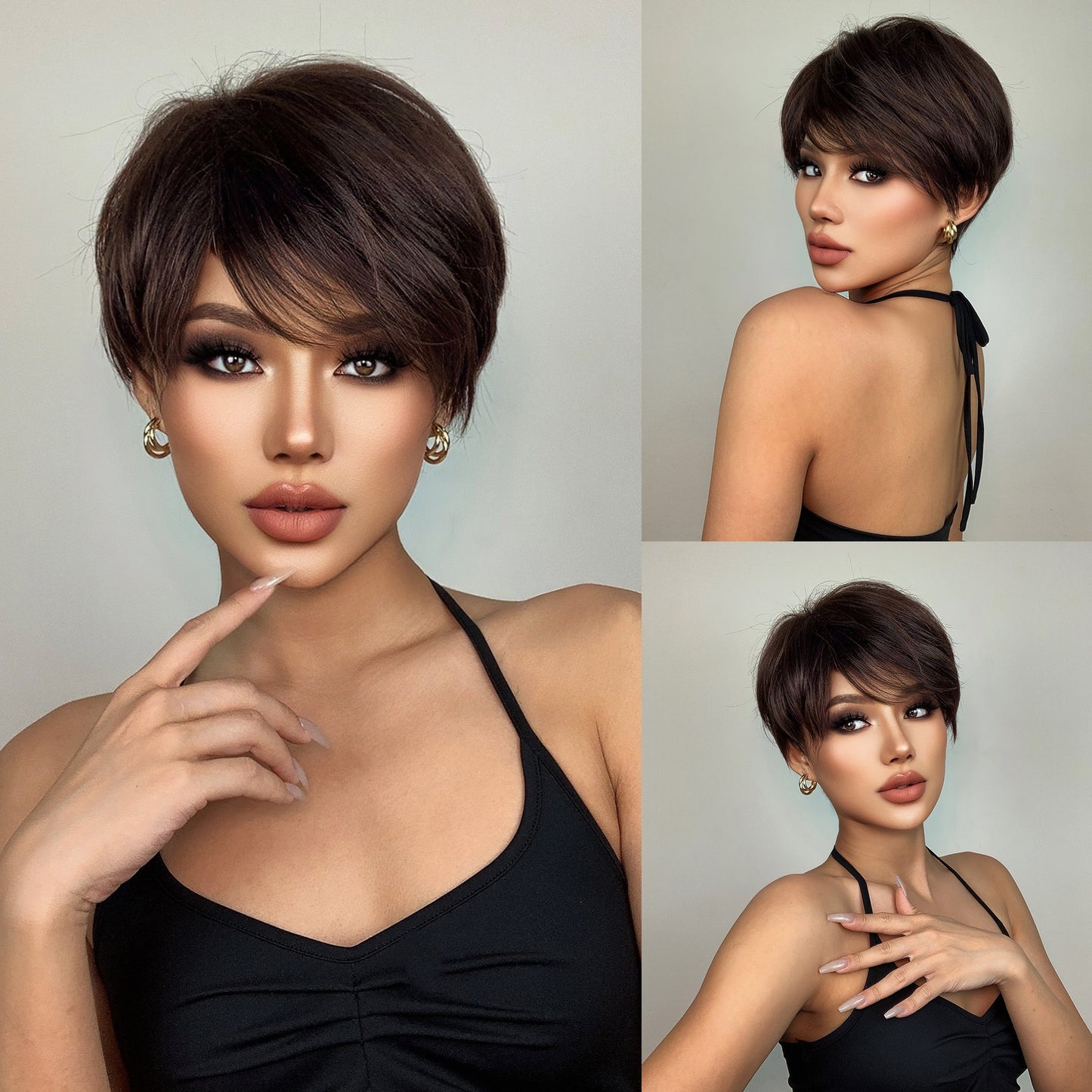 EASIHAIR Blonde Ombre Short Wigs Synthetic Hair Wigs for Women Natural Futura Hair With Bangs Daily Wigs Heat Resistant