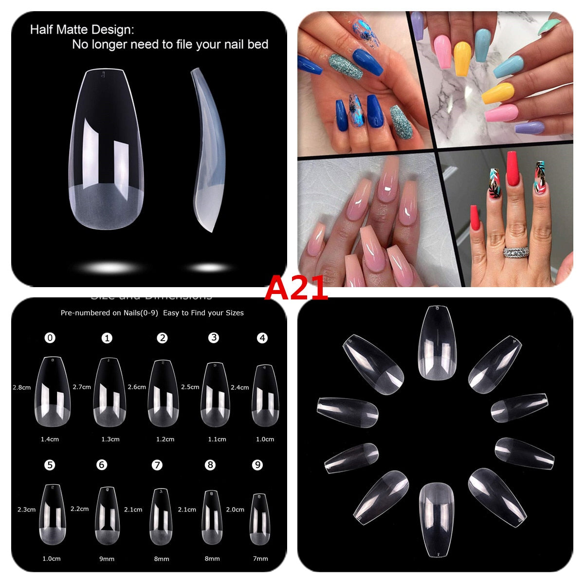 Makartt 500pcs Coffin Fake Nail Tips Clear Natural XXL Gel Tips Full Cover False Acrylic Stiletto Ballerina Nails Press on Nail