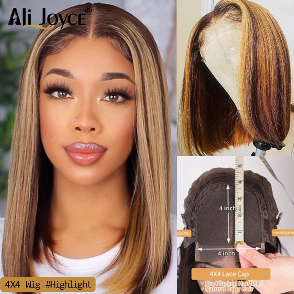 Straight Bob Wig 13X4 Lace Front Wigs For Black Women Highlight Wigs Remy Hair Brazilian Colored Short Bob Ombre Human Hair Wigs