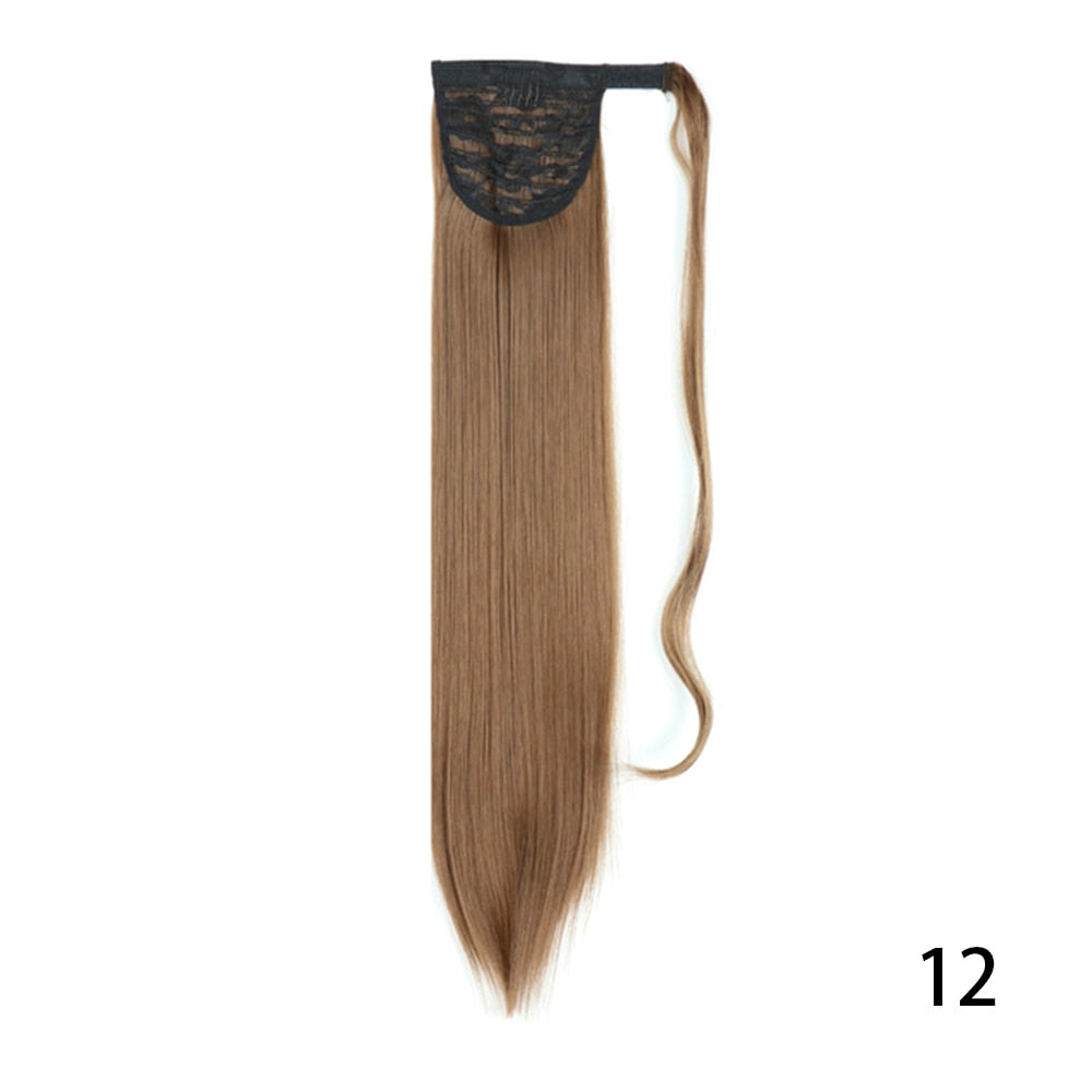 AZIR Long Straight Ponytail Hair Synthetic Extensions Heat Resistant Hair 22Inch Wrap Around Pony Hairpiece for Women