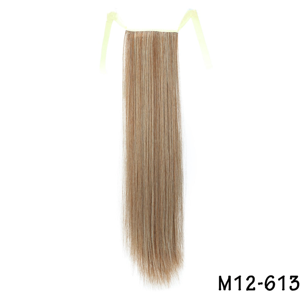 AZIR Long Straight Ponytail Hair Synthetic Extensions Heat Resistant Hair 22Inch Wrap Around Pony Hairpiece for Women