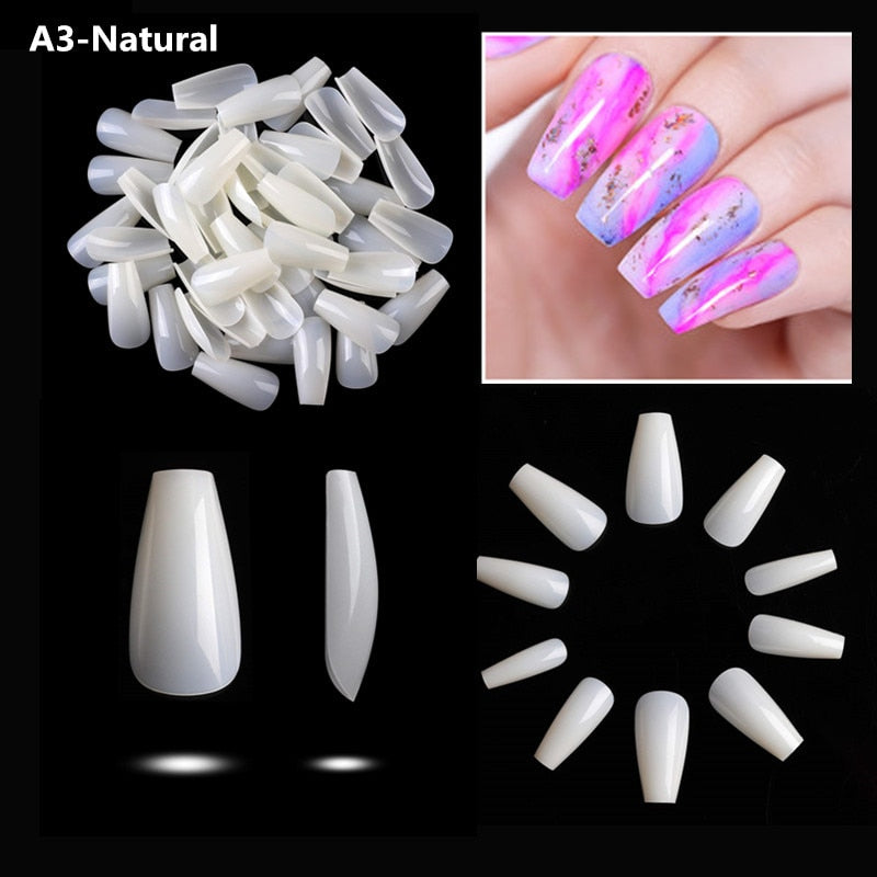 Makartt 500pcs Coffin Fake Nail Tips Clear Natural XXL Gel Tips Full Cover False Acrylic Stiletto Ballerina Nails Press on Nail