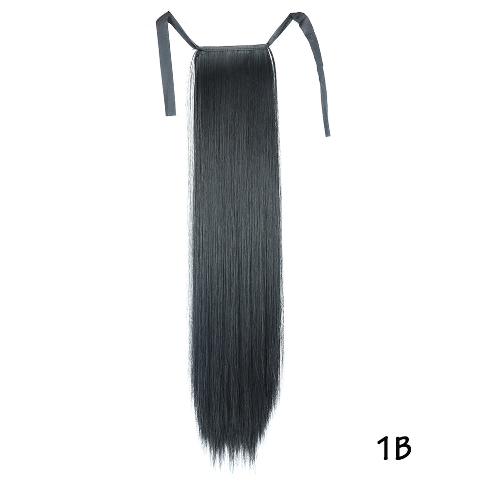 AZIR Long Straight Ponytail Hair Synthetic Extensions Heat Resistant Hair 22Inch Wrap Around Pony Hairpiece for Women