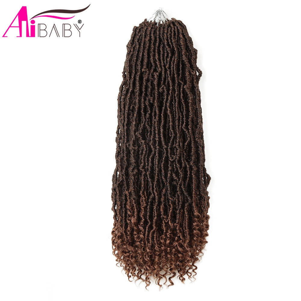 Alibaby Hair Goddess Nu Locs Crochet Hair Natural Curly Dreadlocks Hair Ombre Faux Locs Crochet Braids 20&quot; 21Strands/Pack